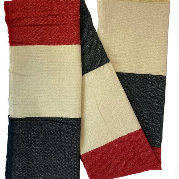 Plush Luxury Scarf in Blue, Red and Tan - Picture 3 of 3